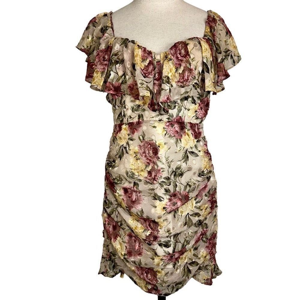Runaway The Label Womens Fleur Dress in Beige Floral Size 6 Ruched Feminine